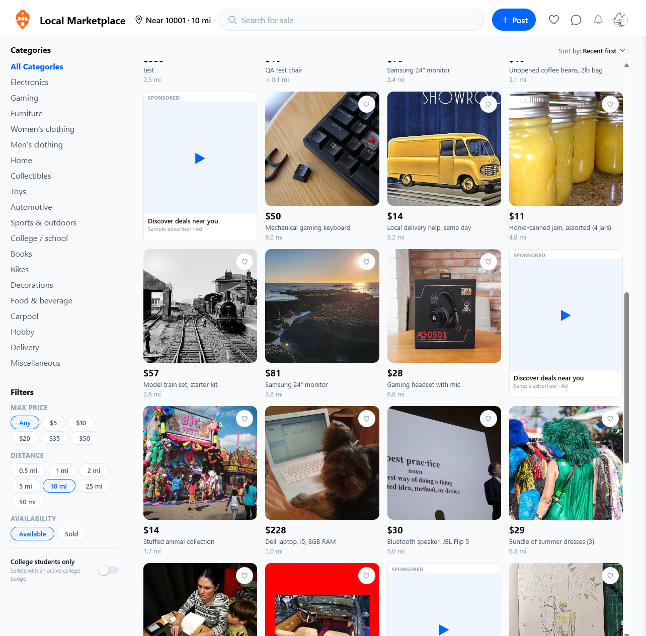 Local Marketplace desktop feed