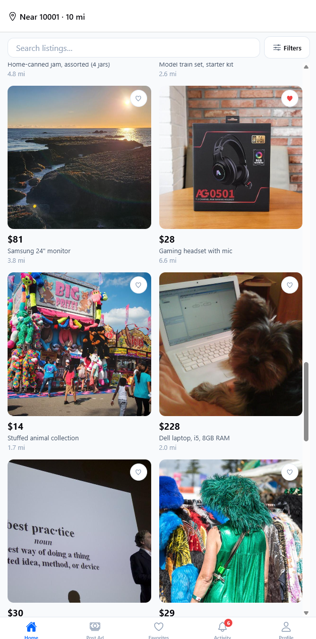 Local Marketplace mobile feed